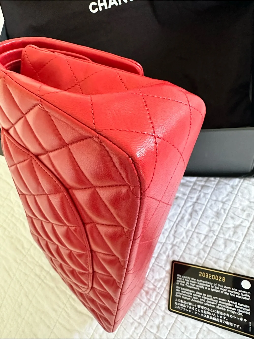CHANEL Classic Quilted Lambskin Medium Double Flap Red Excellent Condition